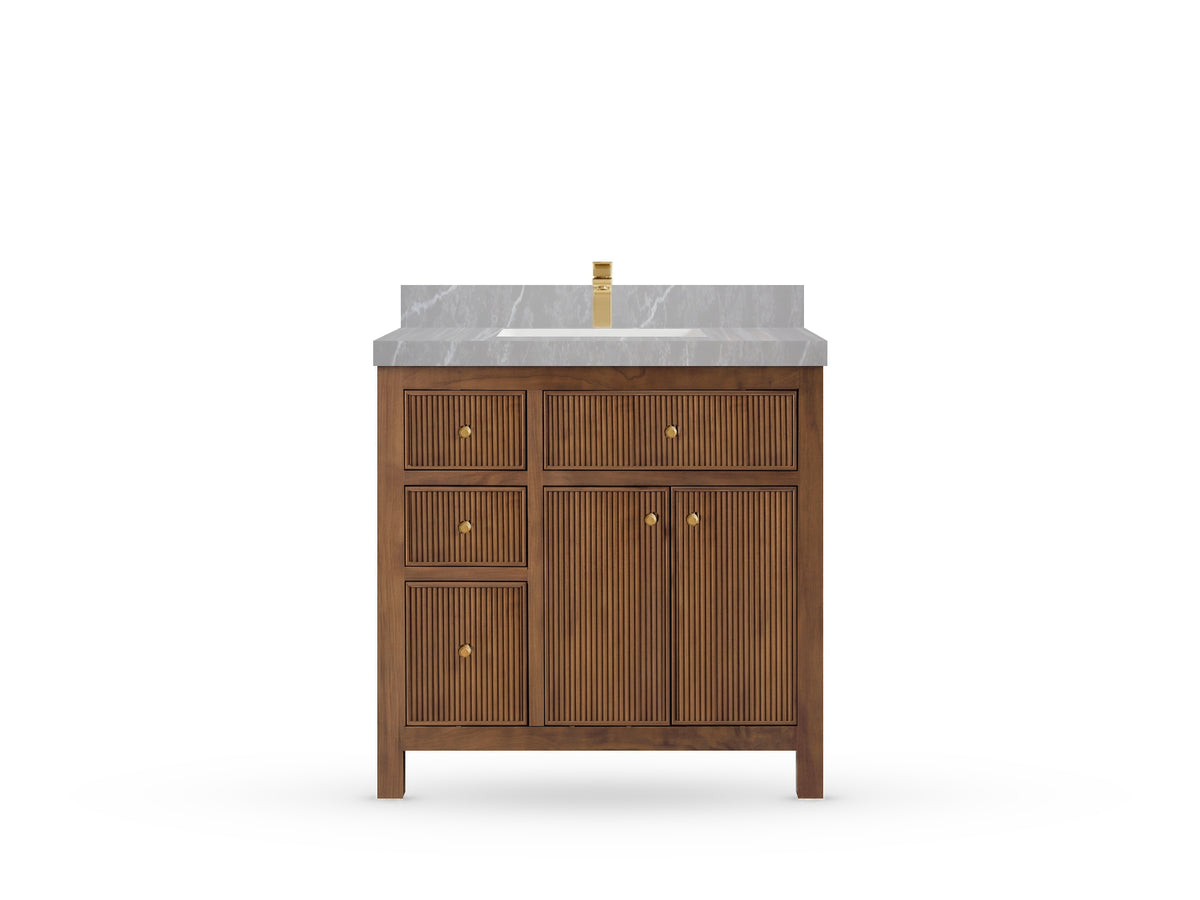 Sonoma Reeded Teak Wood 36 in. W x 22 in. D with Center Sink Premium Bathroom Vanity