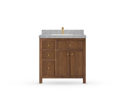 Sonoma Reeded Teak Wood 36 in. W x 22 in. D with Center Sink Premium Bathroom Vanity