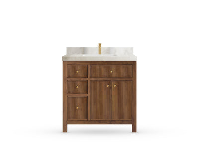 Sonoma Reeded Teak Wood 36 in. W x 22 in. D with Center Sink Premium Bathroom Vanity