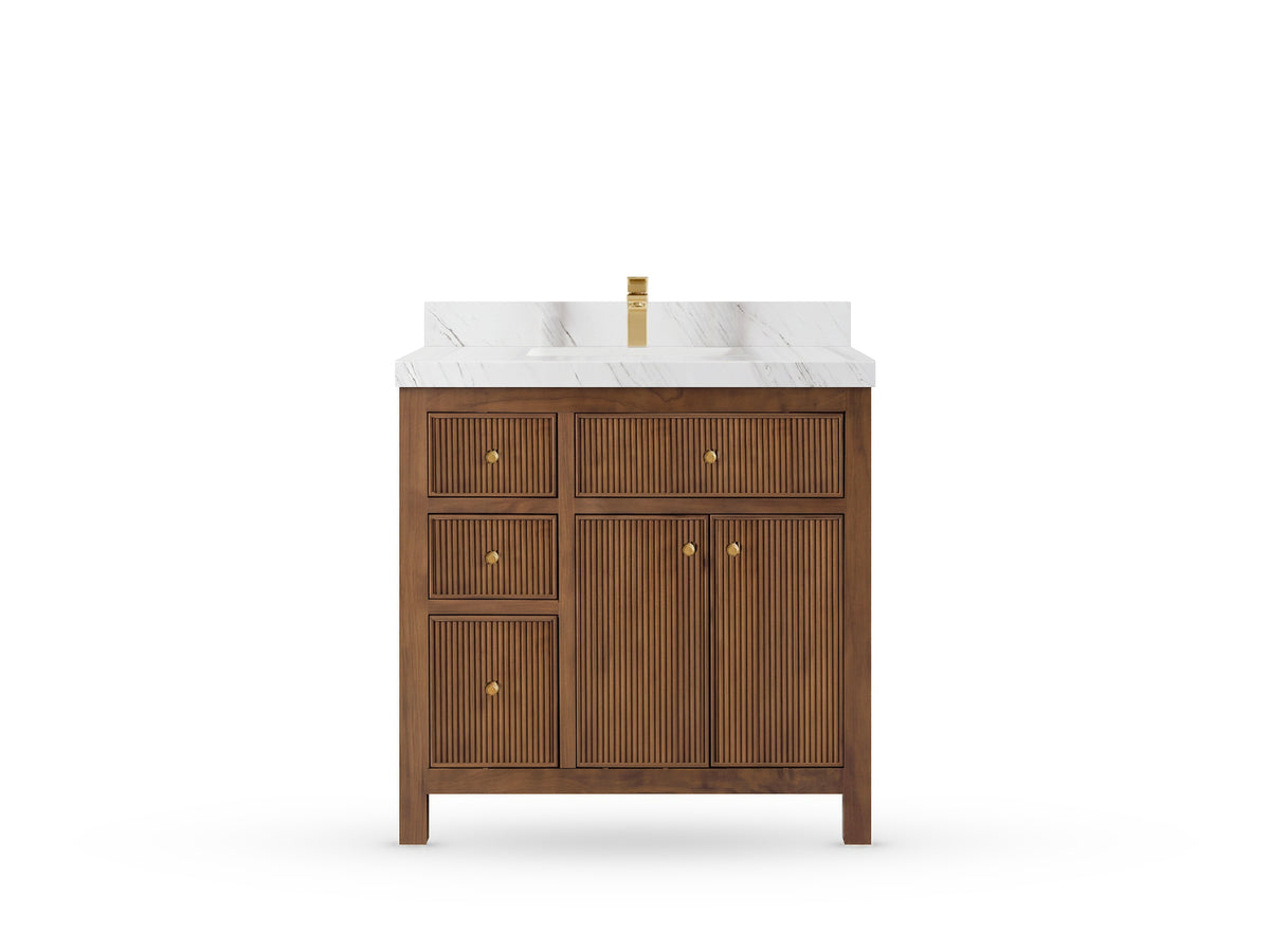 Sonoma Reeded Teak Wood 36 in. W x 22 in. D with Center Sink Premium Bathroom Vanity