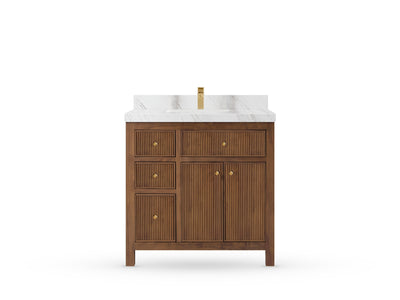 Sonoma Reeded Teak Wood 36 in. W x 22 in. D with Center Sink Premium Bathroom Vanity