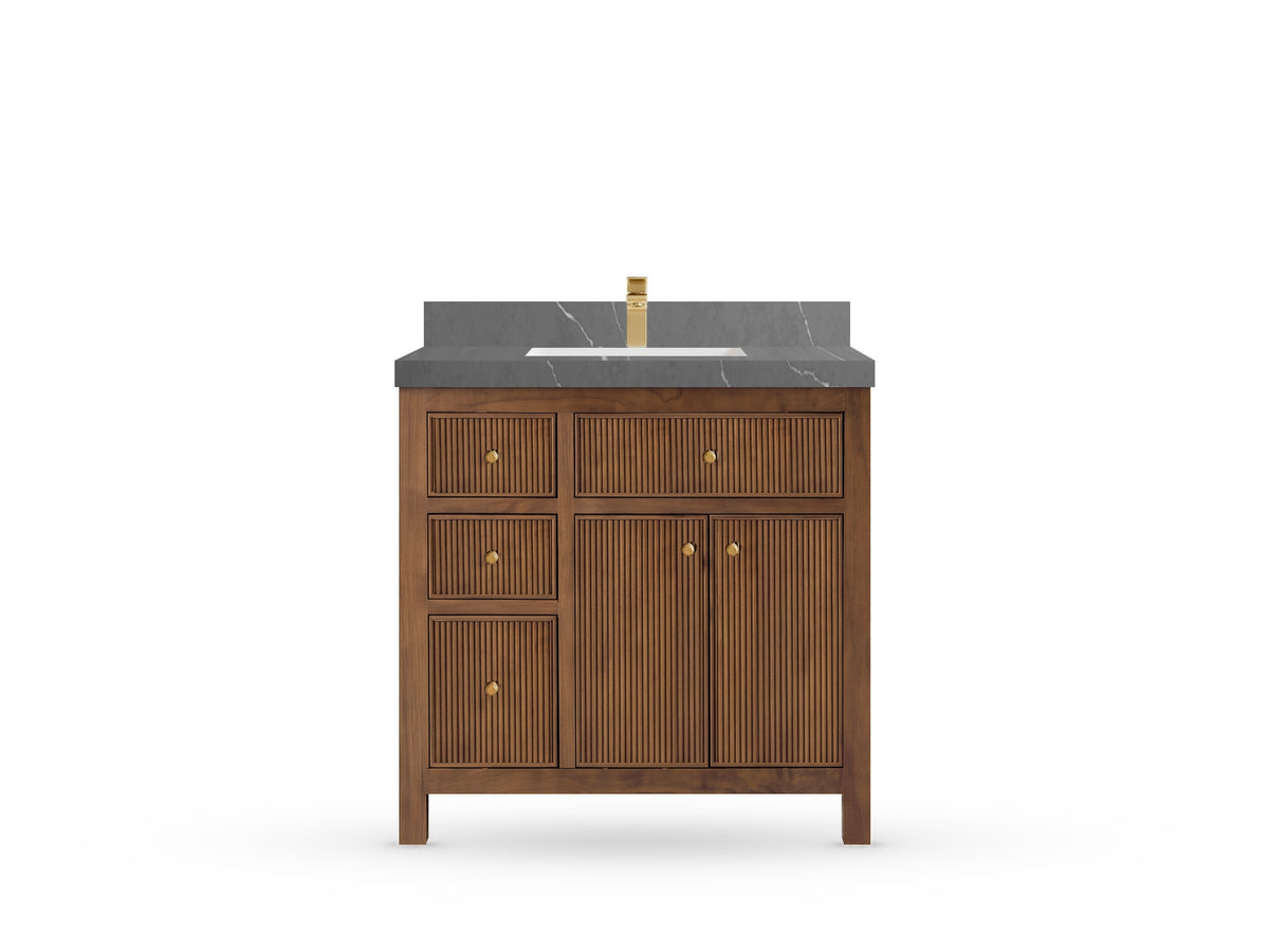 Sonoma Reeded Teak Wood 36 in. W x 22 in. D with Center Sink Premium Bathroom Vanity
