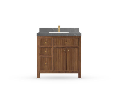Sonoma Reeded Teak Wood 36 in. W x 22 in. D with Center Sink Premium Bathroom Vanity