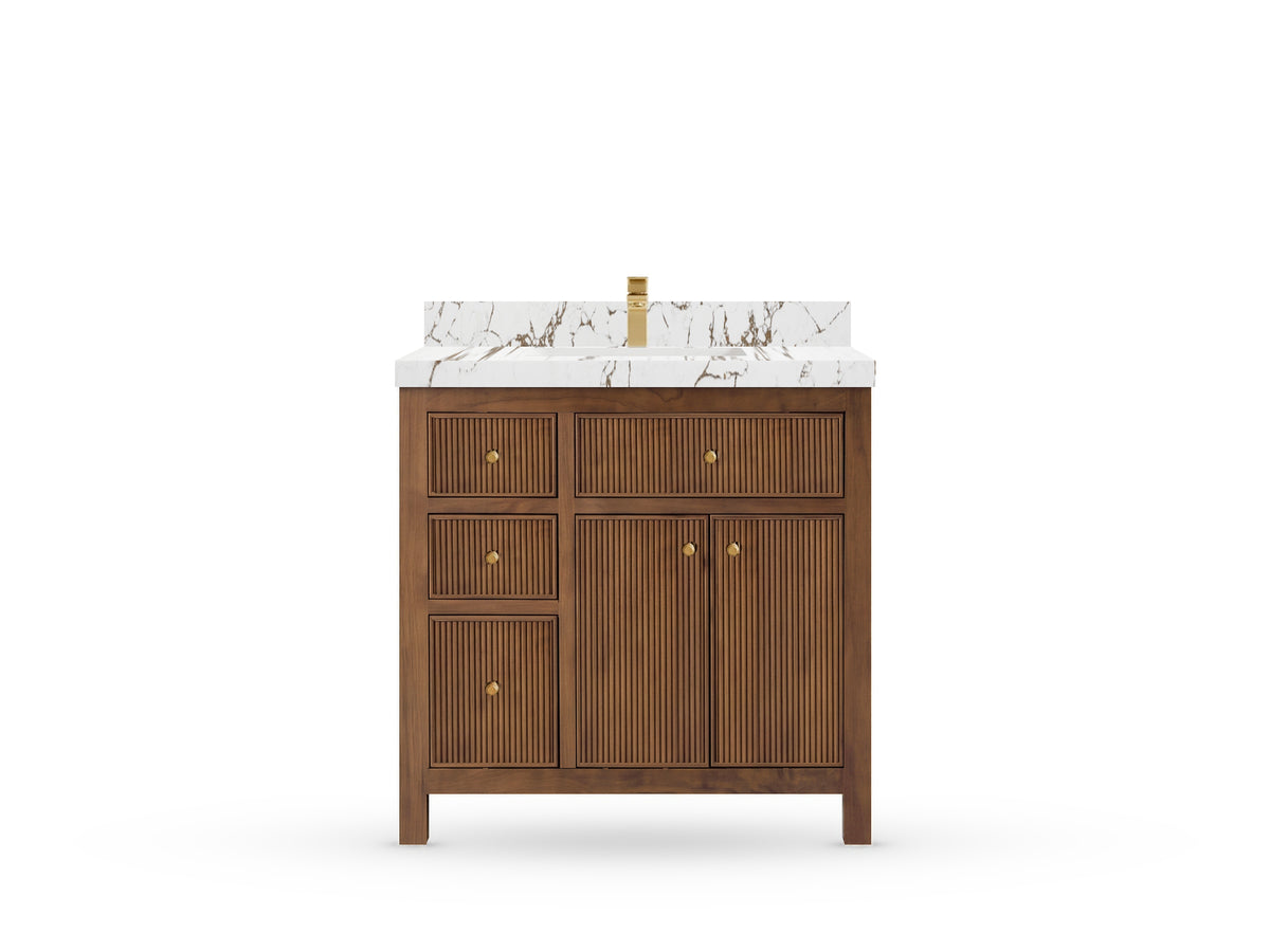 Sonoma Reeded Teak Wood 36 in. W x 22 in. D with Center Sink Premium Bathroom Vanity