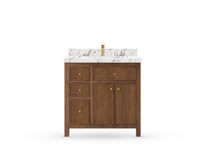 Sonoma Reeded Teak Wood 36 in. W x 22 in. D with Center Sink Premium Bathroom Vanity
