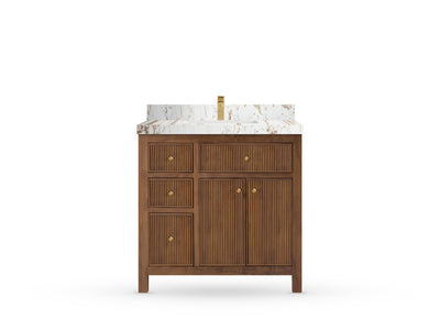 Sonoma Reeded Teak Wood 36 in. W x 22 in. D with Center Sink Premium Bathroom Vanity