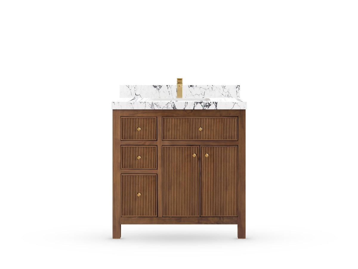 Sonoma Reeded Teak Wood 36 in. W x 22 in. D with Center Sink Premium Bathroom Vanity