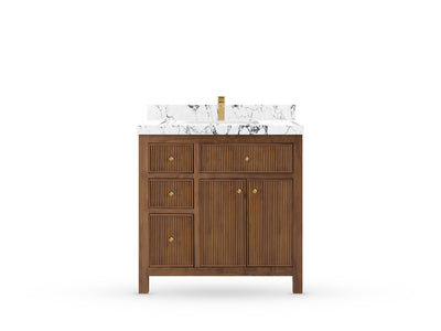Sonoma Reeded Teak Wood 36 in. W x 22 in. D with Center Sink Premium Bathroom Vanity