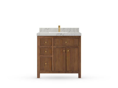 Sonoma Reeded Teak Wood 36 in. W x 22 in. D with Center Sink Premium Bathroom Vanity