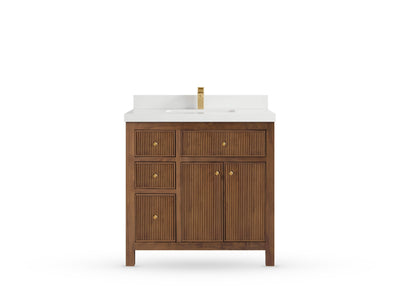Sonoma Reeded Teak Wood 36 in. W x 22 in. D with Center Sink Premium Bathroom Vanity