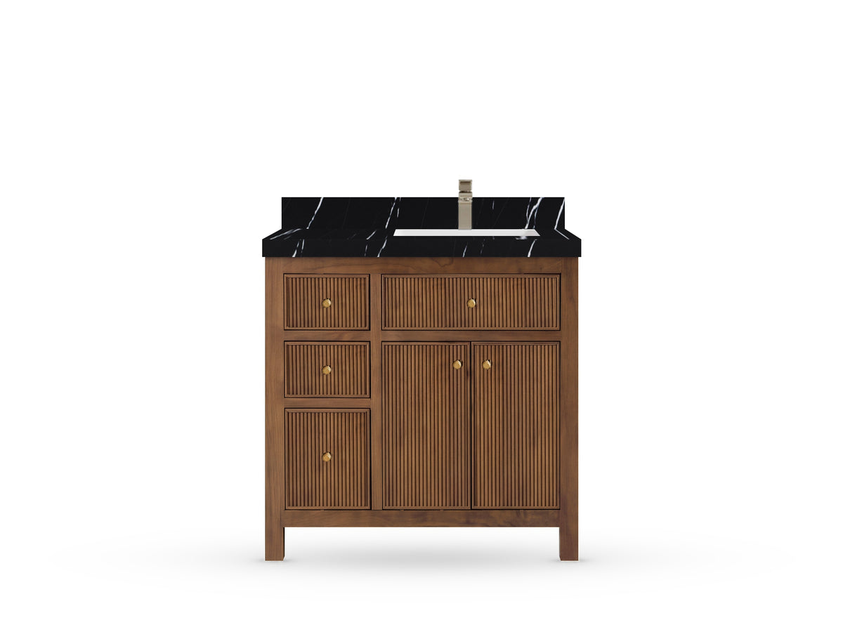 Sonoma Reeded Teak Wood 36 in. W x 22 in. D Right Offset Sink Bathroom Vanity