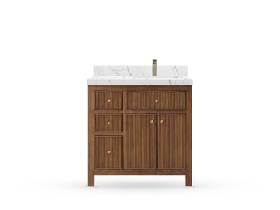 Sonoma Reeded Teak Wood 36 in. W x 22 in. D Right Offset Sink Bathroom Vanity