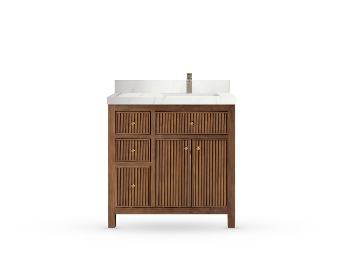 Sonoma Reeded Teak Wood 36 in. W x 22 in. D Right Offset Sink Bathroom Vanity