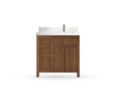 Sonoma Reeded Teak Wood 36 in. W x 22 in. D Right Offset Sink Bathroom Vanity