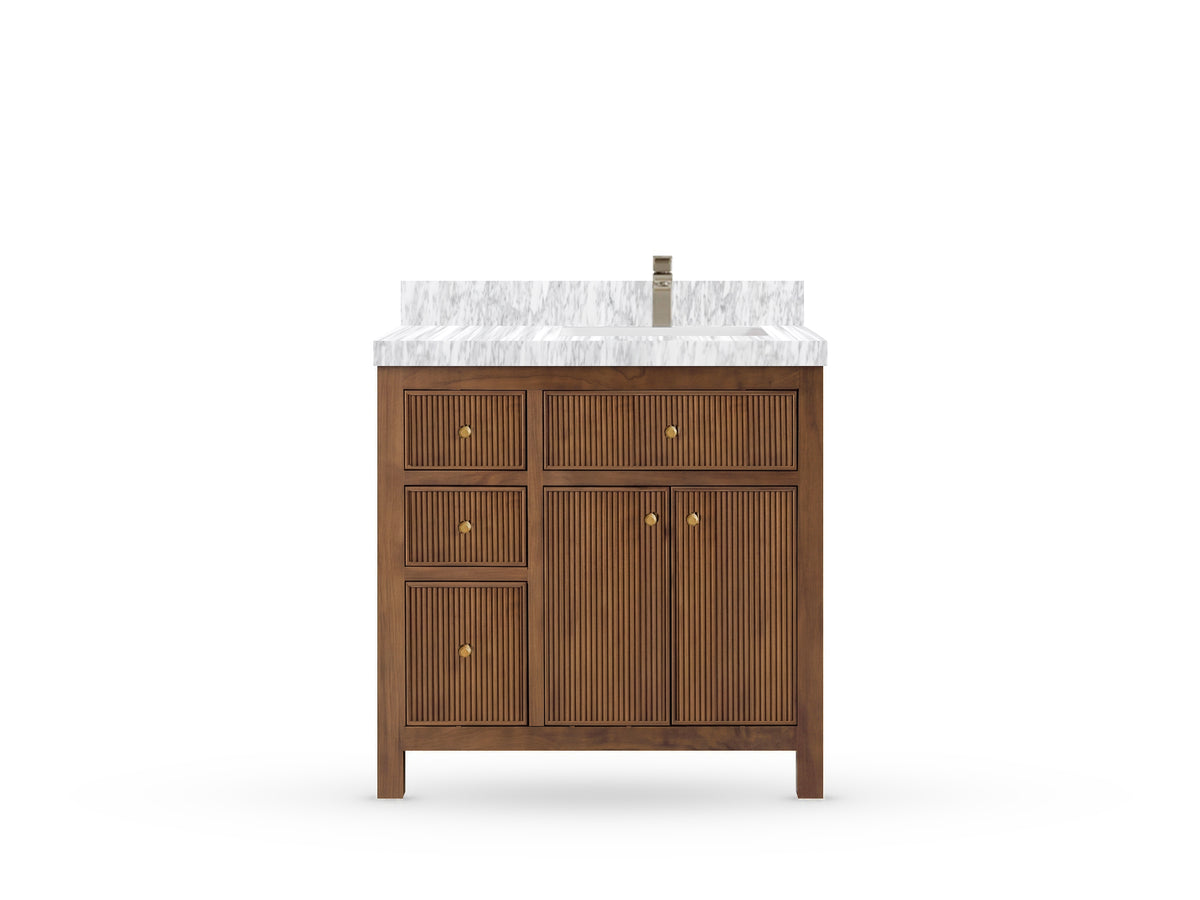 Sonoma Reeded Teak Wood 36 in. W x 22 in. D Right Offset Sink Bathroom Vanity
