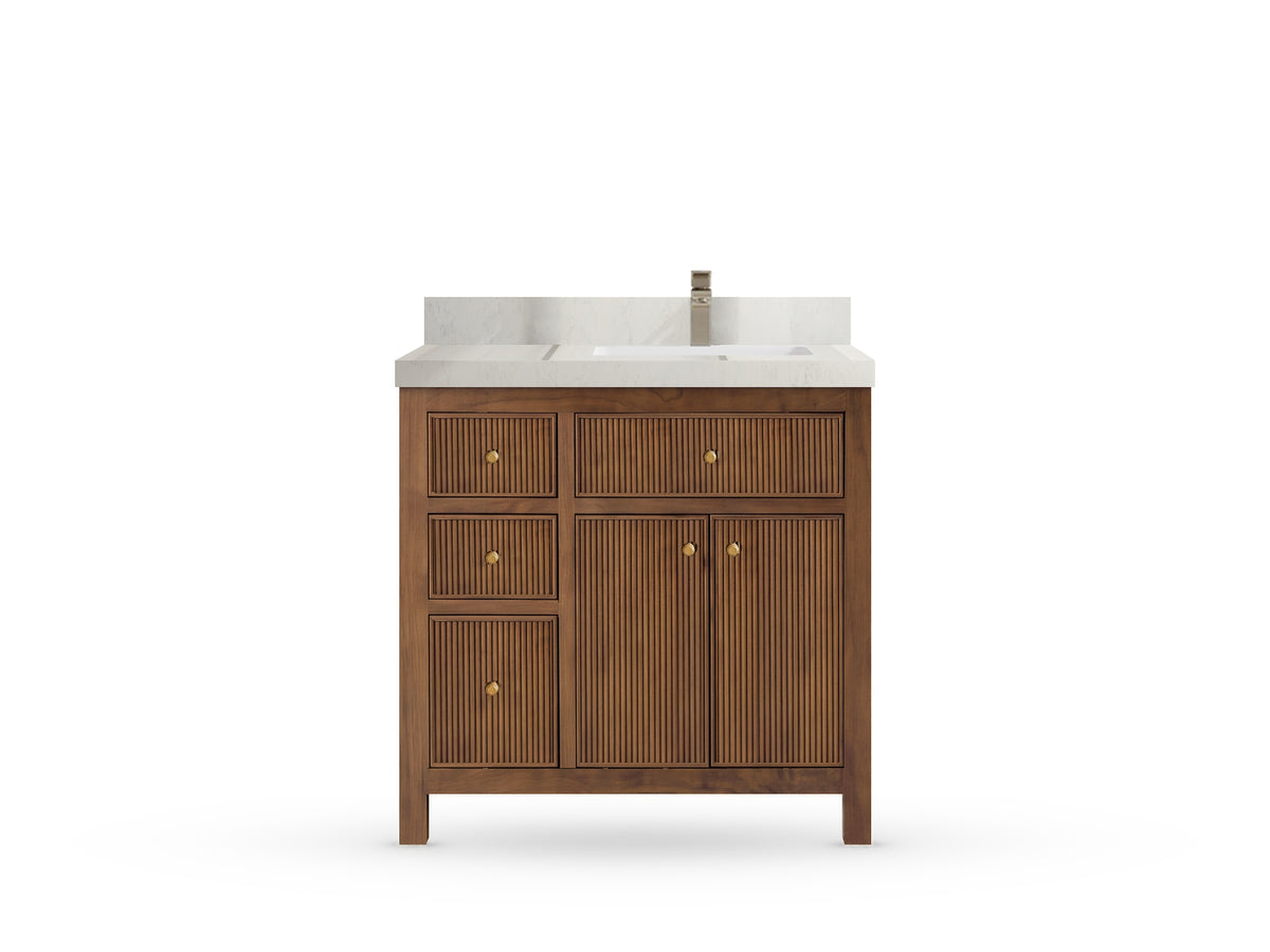 Sonoma Reeded Teak Wood 36 in. W x 22 in. D Right Offset Sink Bathroom Vanity