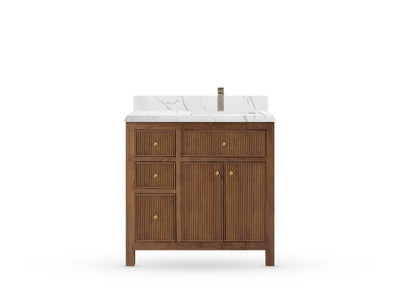 Sonoma Reeded Teak Wood 36 in. W x 22 in. D Right Offset Sink Bathroom Vanity