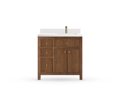 Sonoma Reeded Teak Wood 36 in. W x 22 in. D Right Offset Sink Bathroom Vanity