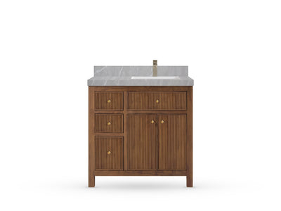Sonoma Reeded Teak Wood 36 in. W x 22 in. D Right Offset Sink Bathroom Vanity