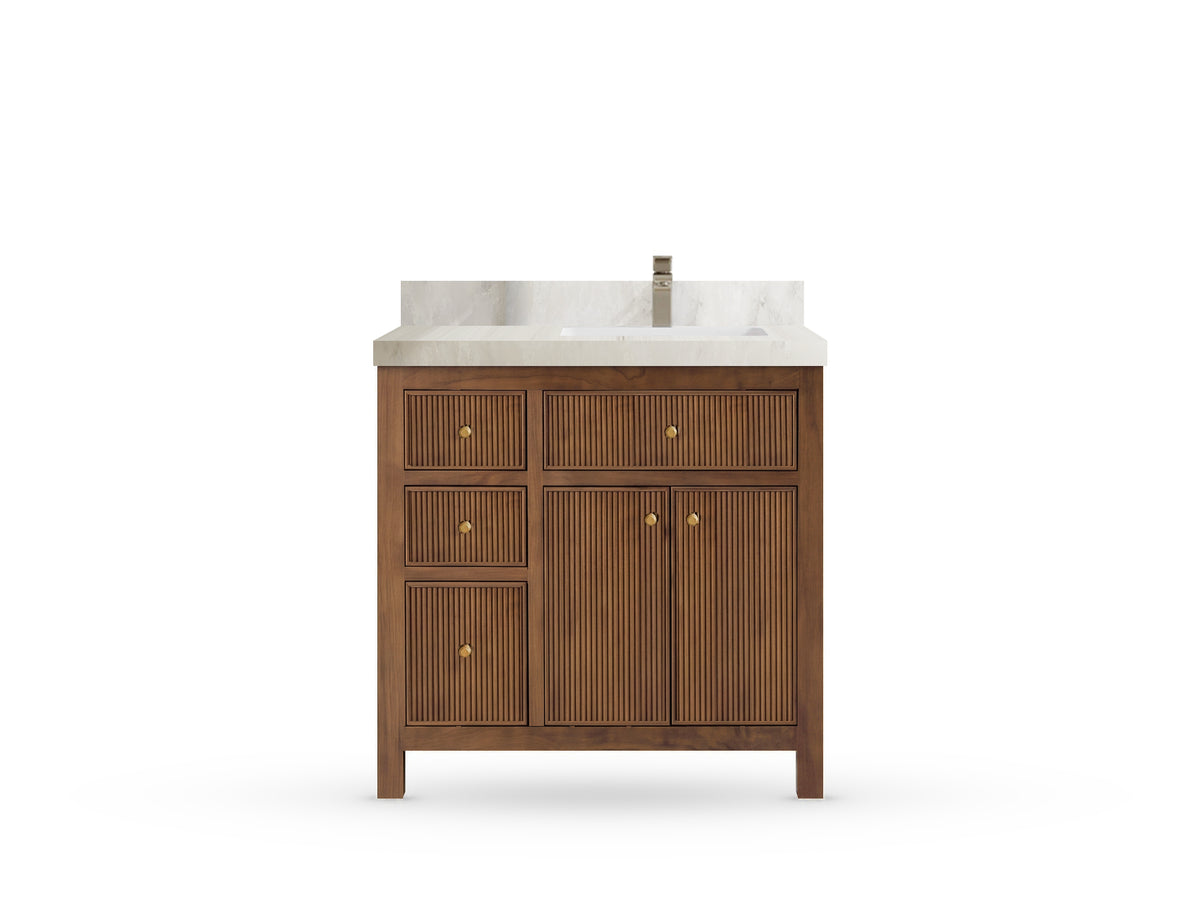 Sonoma Reeded Teak Wood 36 in. W x 22 in. D Right Offset Sink Bathroom Vanity