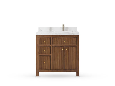 Sonoma Reeded Teak Wood 36 in. W x 22 in. D Right Offset Sink Bathroom Vanity