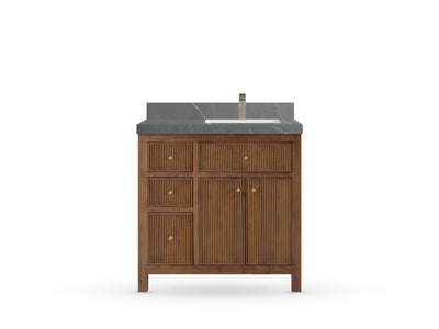 Sonoma Reeded Teak Wood 36 in. W x 22 in. D Right Offset Sink Bathroom Vanity