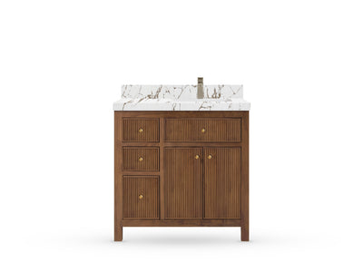 Sonoma Reeded Teak Wood 36 in. W x 22 in. D Right Offset Sink Bathroom Vanity