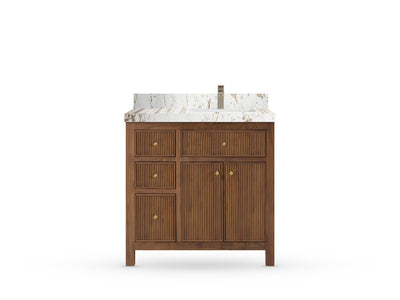 Sonoma Reeded Teak Wood 36 in. W x 22 in. D Right Offset Sink Bathroom Vanity