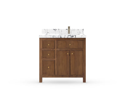 Sonoma Reeded Teak Wood 36 in. W x 22 in. D Right Offset Sink Bathroom Vanity