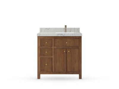 Sonoma Reeded Teak Wood 36 in. W x 22 in. D Right Offset Sink Bathroom Vanity