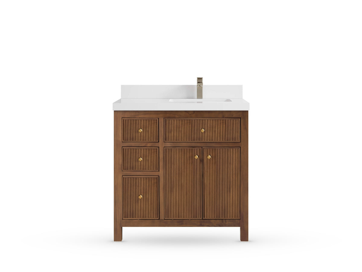 Sonoma Reeded Teak Wood 36 in. W x 22 in. D Right Offset Sink Bathroom Vanity