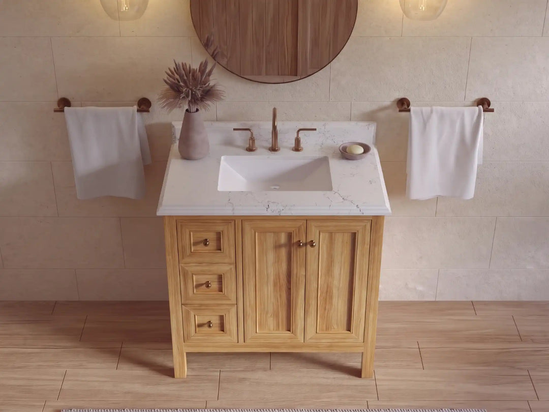 Nashville Teak Wood 36 in. W x 22 in. D Center Sink Bathroom Vanity | 
              
                Light Natural Teak
                
                  
             - NAS_TK_LNT_WHQZ_36CR - photo №25