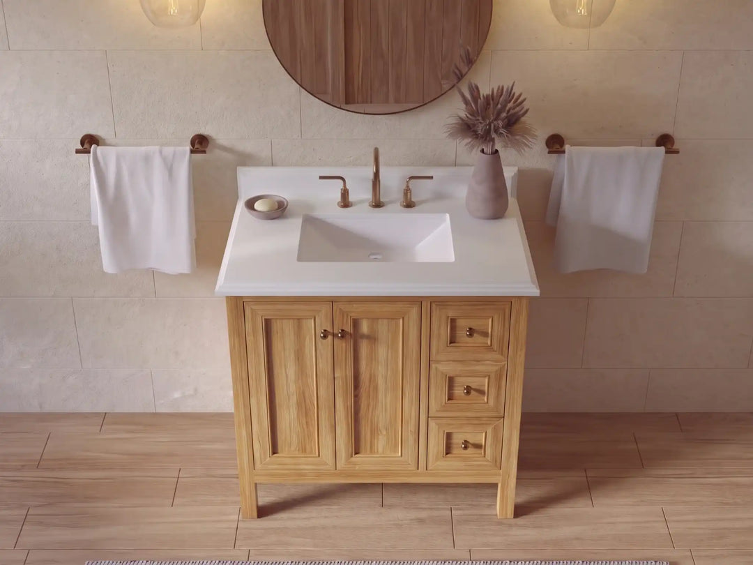 Nashville Teak Wood 36 in. W x 22 in. D Center Sink Bathroom Vanity | 
              
                Light Natural Teak
                
                  
             - NAS_TK_LNT_WHQZ_36CL - photo №6