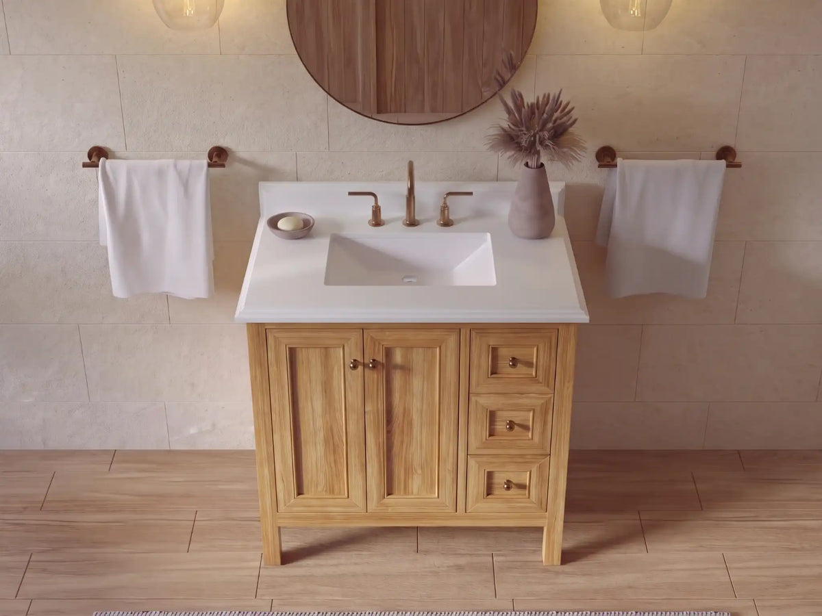 Nashville Teak Wood 36 in. W x 22 in. D Center Sink Bathroom Vanity