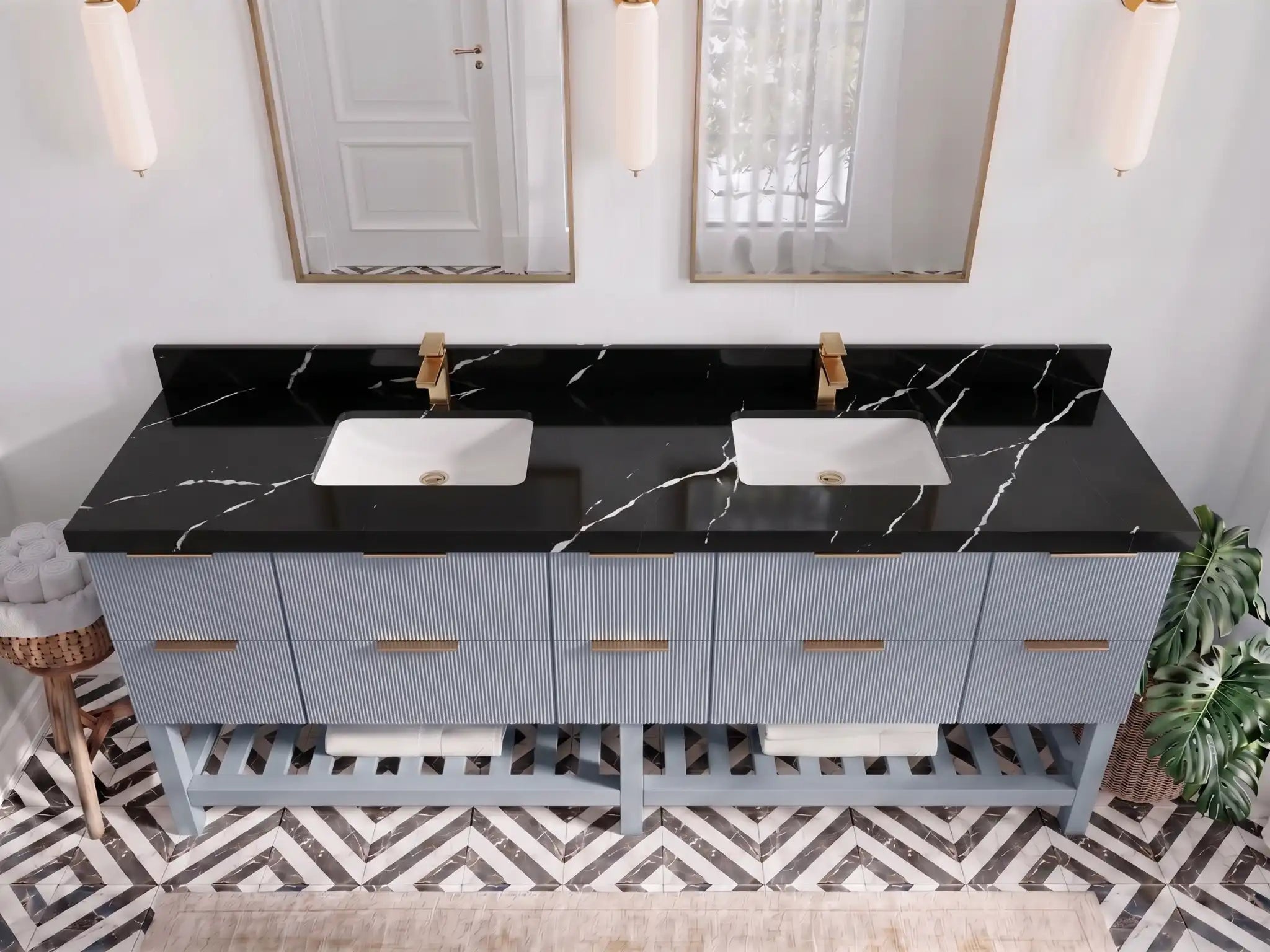 Catalina 84 in W x 22 in D Free Standing Reeded Double Sink Bathroom Vanity