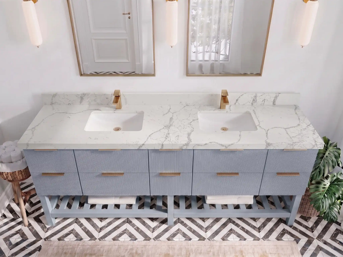 Catalina 84 in W x 22 in D Free Standing Reeded Double Sink Bathroom Vanity
