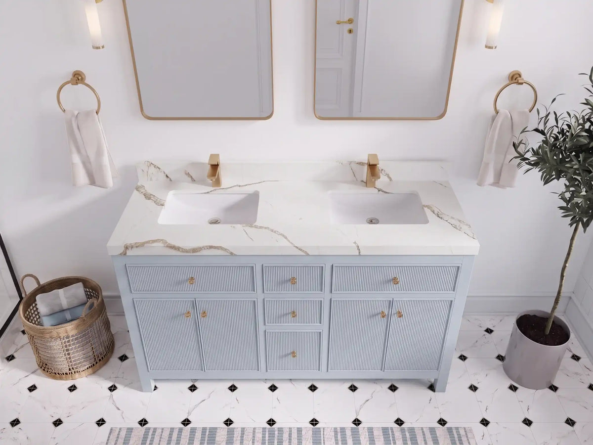 Sonoma 60 in W x 22 in D Free Standing Reeded Double Sink Bathroom Vanity