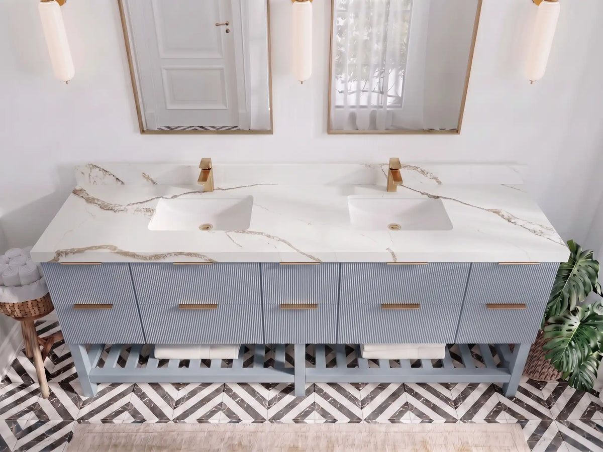 Catalina 84 in W x 22 in D Free Standing Reeded Double Sink Bathroom Vanity