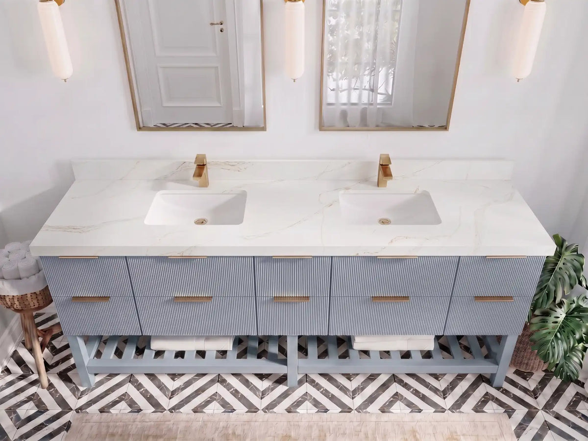Catalina 84 in W x 22 in D Free Standing Reeded Double Sink Bathroom Vanity