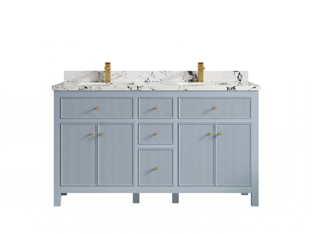 Sonoma 60 in W x 22 in D Free Standing Reeded Double Sink Bathroom Vanity