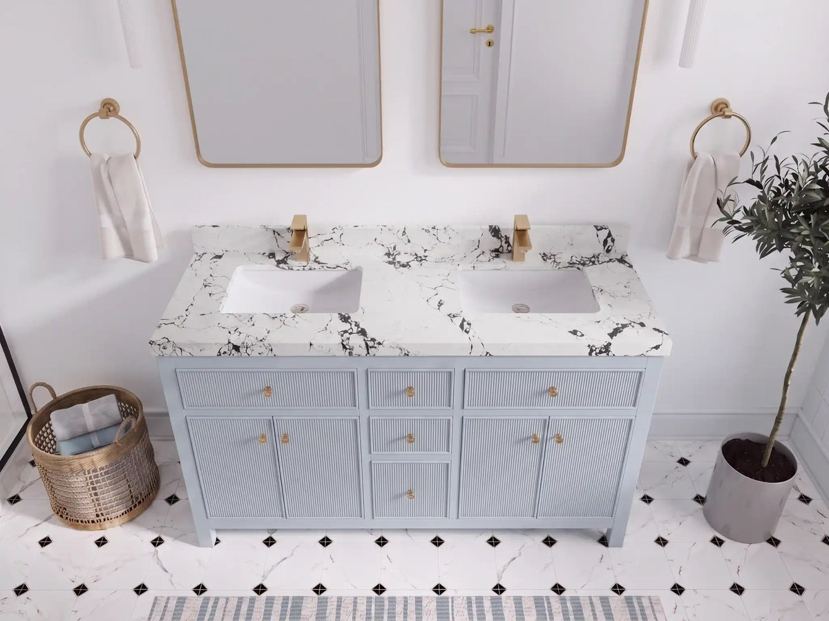 Sonoma 60 in W x 22 in D Free Standing Reeded Double Sink Bathroom Vanity