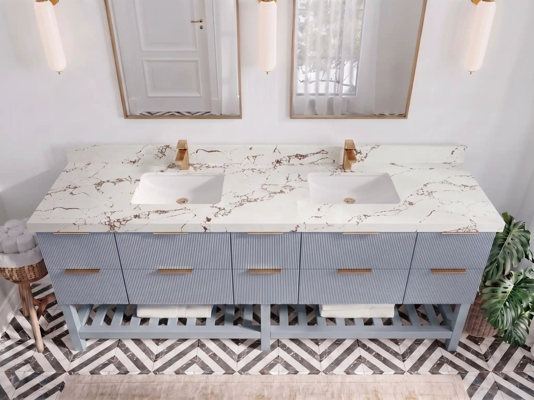 Catalina 84 in W x 22 in D Free Standing Reeded Double Sink Bathroom Vanity