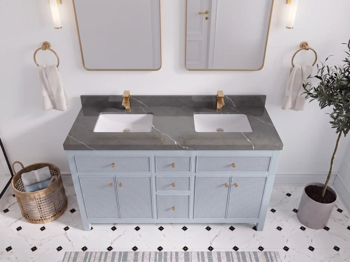 Sonoma 60 in W x 22 in D Free Standing Reeded Double Sink Bathroom Vanity
