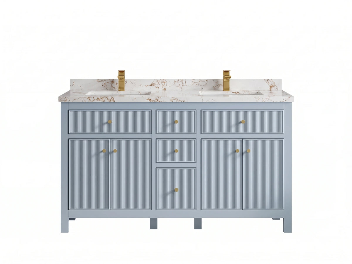 Sonoma 60 in W x 22 in D Free Standing Reeded Double Sink Bathroom Vanity