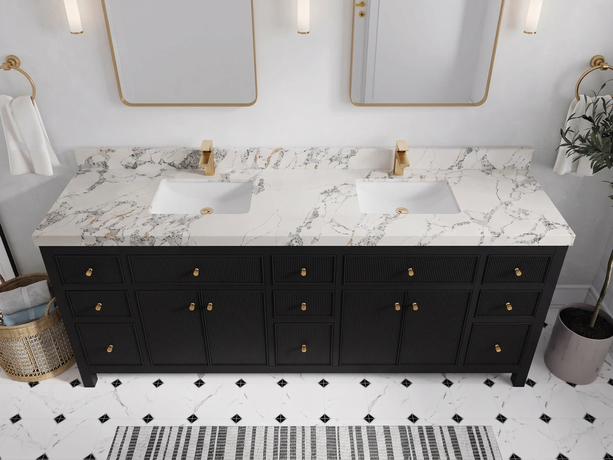 Sonoma 84 in W x 22 in D Free Standing Reeded Double Sink Bathroom Vanity