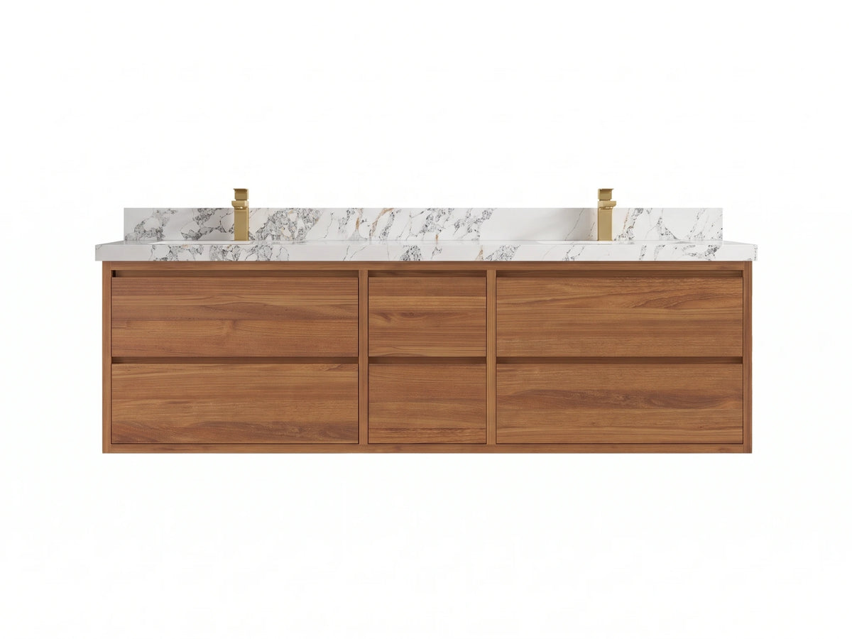 Madison Floating Teak Wood 72 in. W x 22 in. D Double Sink Bathroom Vanity