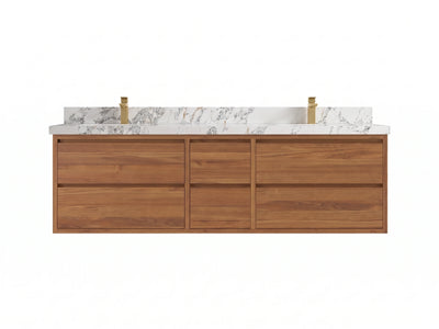 Madison Floating Teak Wood 72 in. W x 22 in. D Double Sink Bathroom Vanity