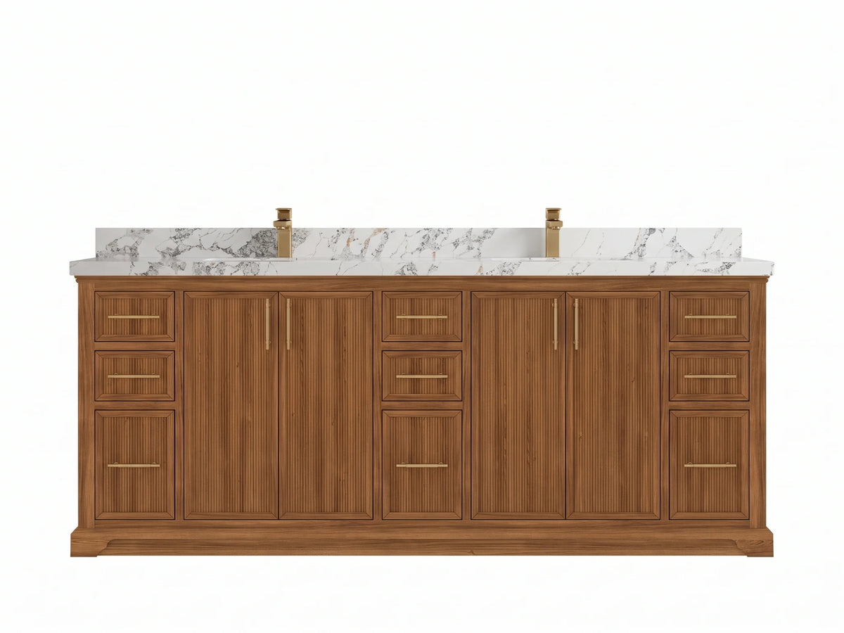 Alys Teak Wood 84 in. W x 22 in. D Double Sink Bathroom Vanity