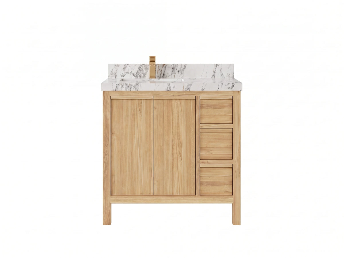 Elizabeth Teak Wood 36 in. W x 22 in. D Left Offset Sink Bathroom Vanity