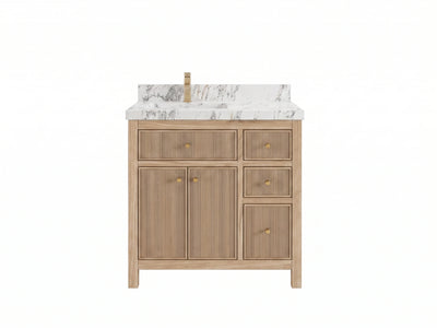 Sonoma Reeded Teak Wood 36 in. W x 22 in. D Left Offset Sink Bathroom Vanity